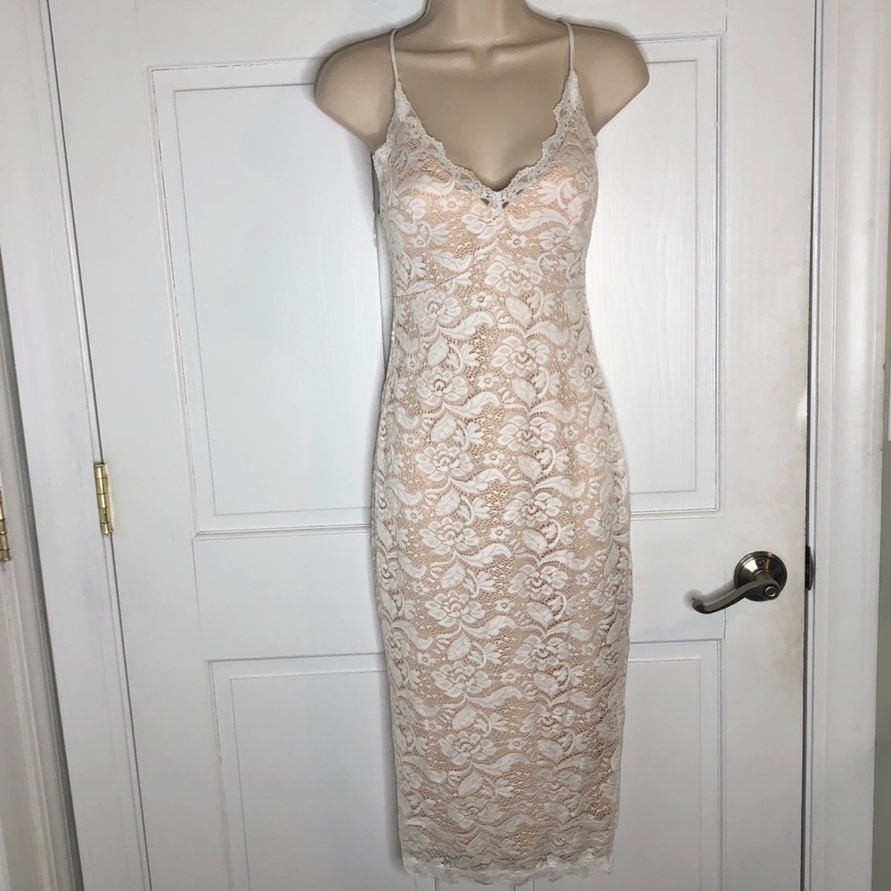 Fashion Nova white lace midi dress